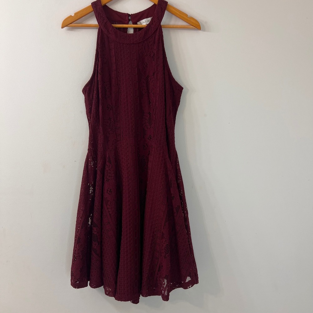 Altar'd State Zinfandel Burgundy Floral Lace Halter Fit & Flare Dress NWT Large